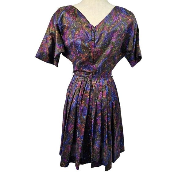 50s Alice Junior Day Dress Boat Neck Raglan Slv Full Pleat Skirt Women S Purple - Picture 2 of 9